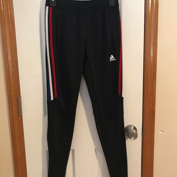 adidas pants with red white and blue stripes